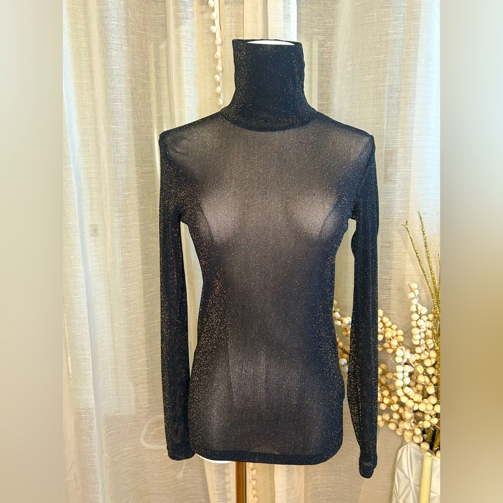 Molly Bracken Sheer black with gold small turtle neck NWT